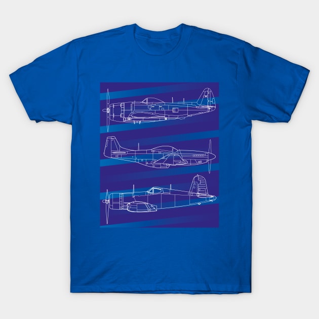 Blueprint Skies: Iconic Warbirds T-Shirt by Blue Gingko Designs LLC